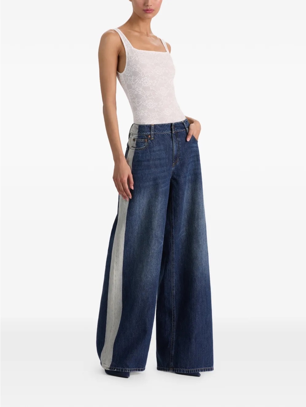 Alice + Olivia Dark Blue Wide-Leg Jeans with Light Blue Side Stripe Size 27